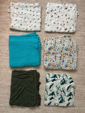 Boutique Baby Swaddle Bundle Solly Baby Milkmaid Little Unicorn Primary Muslin